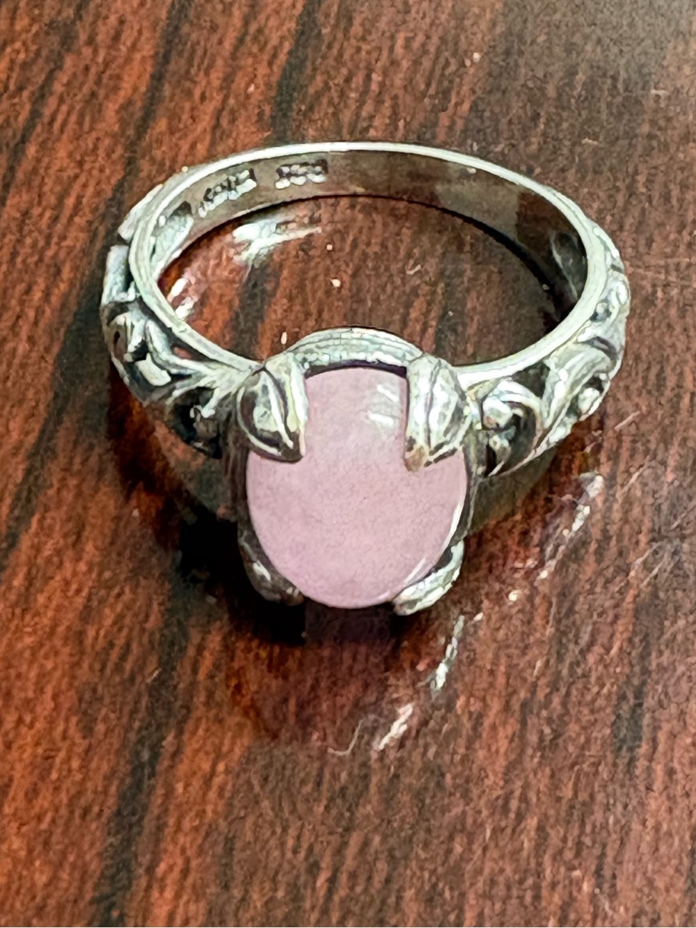 D’Joy Pink Jade and 925 silver ring size 7